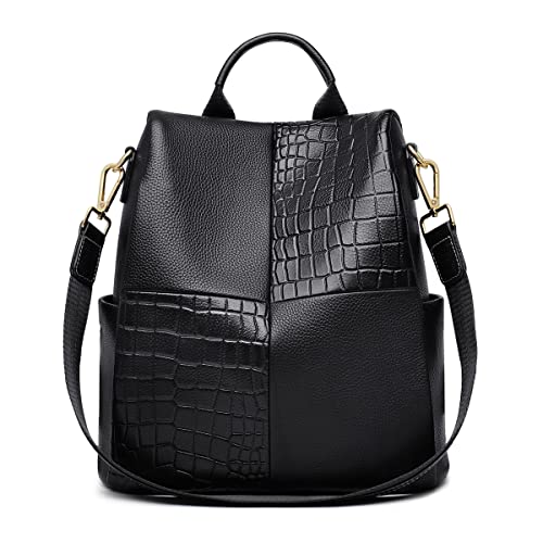 Genuine Cow Leather Women Backpack Purse Crocodile Pattern Anti-theft Casual Shoulder Bag Fashion Lady BackBags