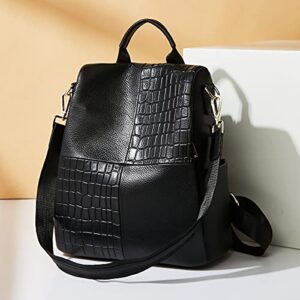 Genuine Cow Leather Women Backpack Purse Crocodile Pattern Anti-theft Casual Shoulder Bag Fashion Lady BackBags