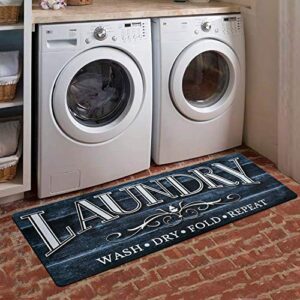 callerpan lacomfy non slip laundry room rug waterproof rubber kitchen floor mat outdoor indoor farmhouse wood print area rug novelty mat blue,20×48 inches