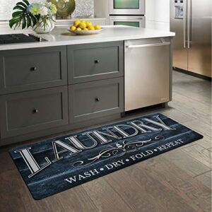 Callerpan Lacomfy Non Slip Laundry Room Rug Waterproof Rubber Kitchen Floor Mat Outdoor Indoor Farmhouse Wood Print Area Rug Novelty Mat Blue,20x48 Inches