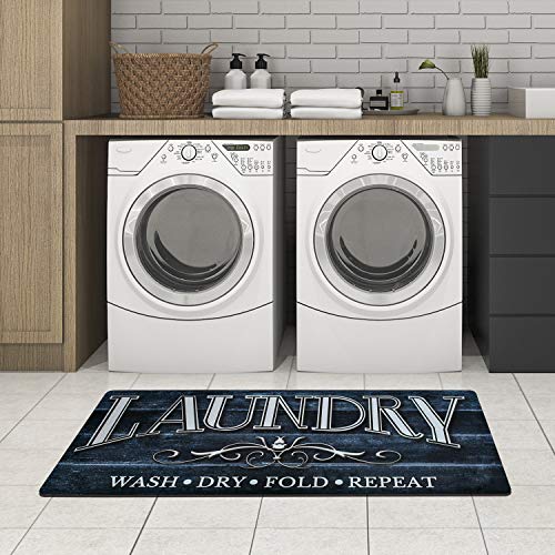 Callerpan Lacomfy Non Slip Laundry Room Rug Waterproof Rubber Kitchen Floor Mat Outdoor Indoor Farmhouse Wood Print Area Rug Novelty Mat Blue,20x48 Inches