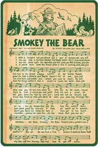 smokey the bear music score retro metal tin sign vintage aluminum sign for home coffee wall decor 8×12 inch