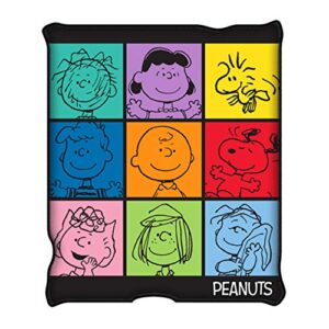 Silver Buffalo Peanuts Multicolor Character Grid 45 x 60 Inch Fleece Throw Blanket