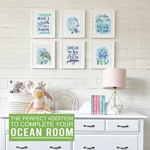 6 Reversible 8x10 Watercolor Ocean Wall Art Prints, Beach Wall Decor For Bedroom Posters For Kids, Beach Bathroom Decor Wall Art Prints, Ocean Wall Decor For Room Posters, Beach Party Decorations For Wall Prints