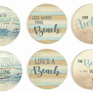 PANCHH Beach Coastal & Ocean Sea Tropical Theme Coasters for Drinks , Kitchen Decor and Gifts for Beach House and Home Beach Bars - Coasters for Wooden Table - Set of 6 with Holder , Absorbent