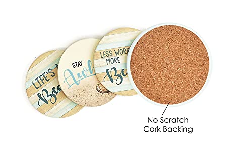 PANCHH Beach Coastal & Ocean Sea Tropical Theme Coasters for Drinks , Kitchen Decor and Gifts for Beach House and Home Beach Bars - Coasters for Wooden Table - Set of 6 with Holder , Absorbent