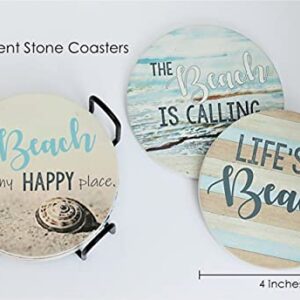 PANCHH Beach Coastal & Ocean Sea Tropical Theme Coasters for Drinks , Kitchen Decor and Gifts for Beach House and Home Beach Bars - Coasters for Wooden Table - Set of 6 with Holder , Absorbent
