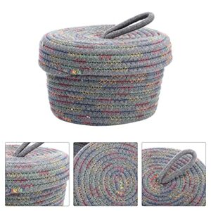 DOITOOL Woven Rope Basket with Lid Decorative Baskets Cotton Rope Woven Basket for Shelves and Coffee Table Grey