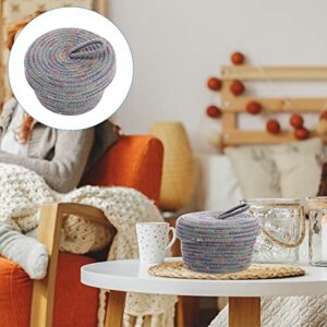 DOITOOL Woven Rope Basket with Lid Decorative Baskets Cotton Rope Woven Basket for Shelves and Coffee Table Grey