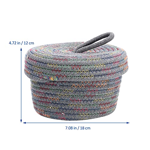 DOITOOL Woven Rope Basket with Lid Decorative Baskets Cotton Rope Woven Basket for Shelves and Coffee Table Grey