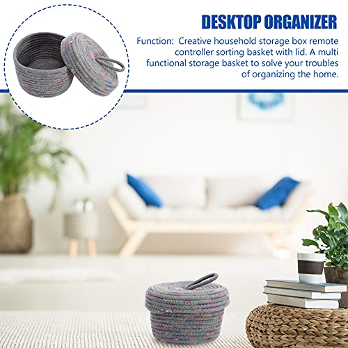 DOITOOL Woven Rope Basket with Lid Decorative Baskets Cotton Rope Woven Basket for Shelves and Coffee Table Grey