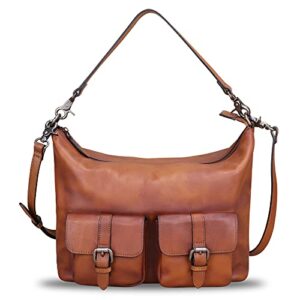 genuine leather handbags for women handmade purses top handle shoulder bag vintage style real leather crossbody satchel (brown)