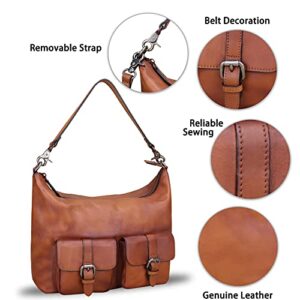 Genuine Leather Handbags for Women Handmade Purses Top Handle Shoulder Bag Vintage Style Real Leather Crossbody Satchel (Brown)