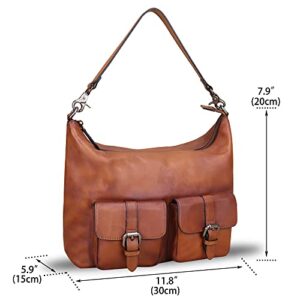 Genuine Leather Handbags for Women Handmade Purses Top Handle Shoulder Bag Vintage Style Real Leather Crossbody Satchel (Brown)