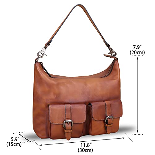 Genuine Leather Handbags for Women Handmade Purses Top Handle Shoulder Bag Vintage Style Real Leather Crossbody Satchel (Brown)