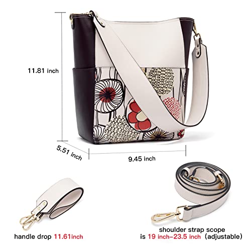 BROMEN Women Handbag Designer Vegan Leather Hobo Handbags Shoulder Bucket Crossbody Purse Printed Pattern