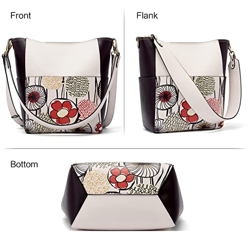 BROMEN Women Handbag Designer Vegan Leather Hobo Handbags Shoulder Bucket Crossbody Purse Printed Pattern