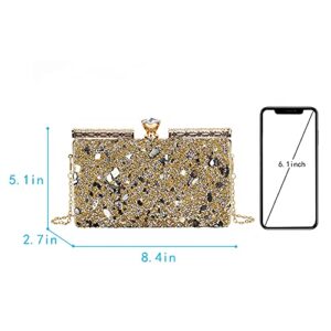 Felice Ann Glitter Rhinestone Sequins Evening Clutch Handbag Chain Strap Crossbody Shoulder Bag, Rhinestone Sequins Golden