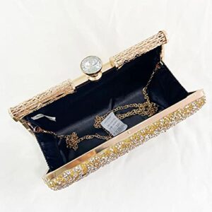 Felice Ann Glitter Rhinestone Sequins Evening Clutch Handbag Chain Strap Crossbody Shoulder Bag, Rhinestone Sequins Golden