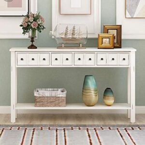 p purlove console table rustic entryway table 60″ long sofa table with 4 drawers in two different size and bottom shelf for storage (antique white)