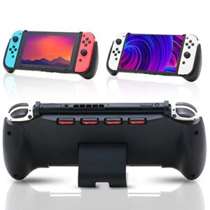 echzove grip for nintendo switch oled, comfortable and ergonomic gaming portable protective handheld grip, accessories for switch 2021 with game storage and desktop stand – black