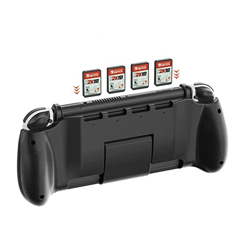 ECHZOVE Grip for Nintendo Switch OLED, Comfortable and Ergonomic Gaming Portable Protective Handheld Grip, Accessories for Switch 2021 with Game Storage and Desktop Stand - Black