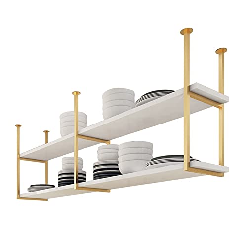 JHJIUJ Ceiling Shelf Wine Rack Hanging Bookcase Ceiling-Mounted Floating Shelves Bar Bedroom Kitchen Wall Mounted Plant Stand/Wall Decor (Color : Gold, Size : 80 * 30 * 80cm(31 * 12 * 31 inch))