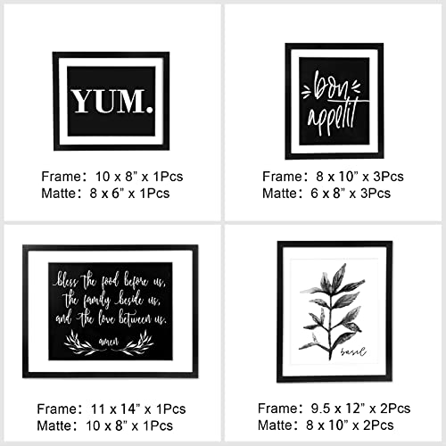 ArtbyHannah Black and White Dining Room Wall Art Decor Set of 7 with Gallery Wall Frames and Decorative Art Prints for Kitchen Wall Decoration, Multi-Size 12x16, 9.5x12, 8x9.5
