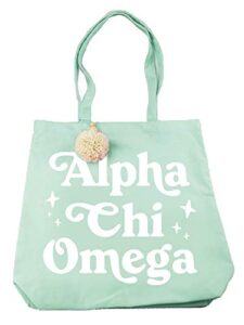 alpha chi omega retro pom pom tote bag