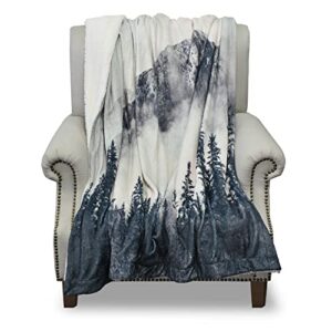 summout reversible sherpa fleece throw blanket – mountain in the mist – thick fluffy soft warm blankets and throws for bed/sofa/couch, 50×60 inches