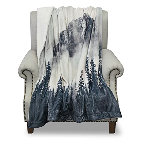 Summout Reversible Sherpa Fleece Throw Blanket - Mountain in The Mist - Thick Fluffy Soft Warm Blankets and Throws for Bed/Sofa/Couch, 50x60 Inches