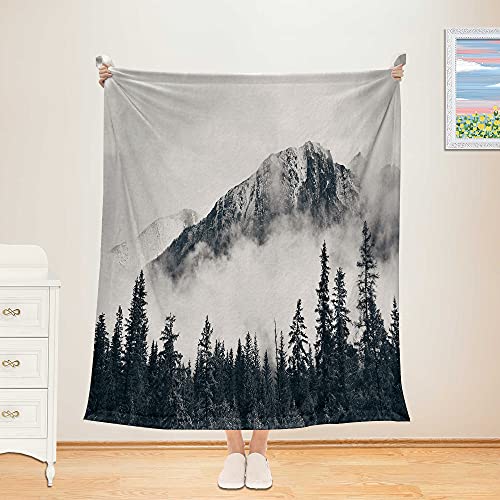 Summout Reversible Sherpa Fleece Throw Blanket - Mountain in The Mist - Thick Fluffy Soft Warm Blankets and Throws for Bed/Sofa/Couch, 50x60 Inches