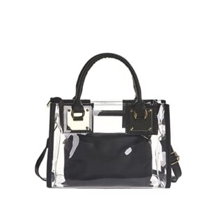 women clear handbags 2 in 1 jelly tote purse transparent messenger shoulder crossbody bag, black