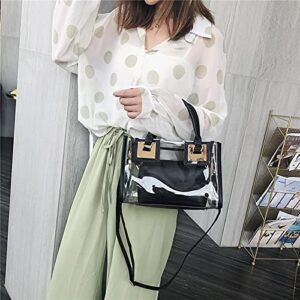 Women Clear Handbags 2 in 1 Jelly Tote Purse Transparent Messenger Shoulder Crossbody Bag, Black