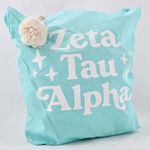 Sorority Shop ZTA Tote Bag - Zeta Tau Alpha Teal and White Retro Pom Pom Canvas Tote Bag – Sorority Retro Tote– Sorority Gift