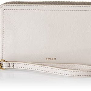 Fossil Women's Logan Eco Leather Wallet RFID Blocking Mid Size Zip with Wristlet Strap, Graystone
