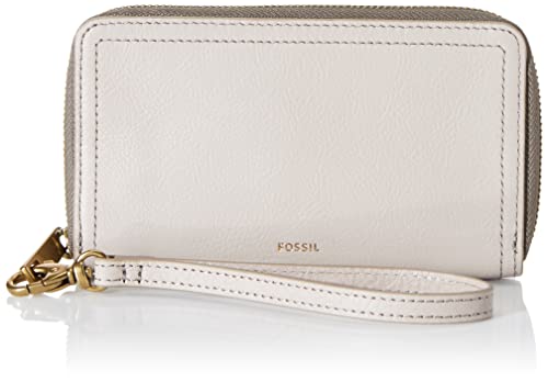 Fossil Women's Logan Eco Leather Wallet RFID Blocking Mid Size Zip with Wristlet Strap, Graystone