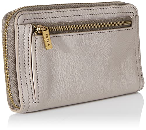 Fossil Women's Logan Eco Leather Wallet RFID Blocking Mid Size Zip with Wristlet Strap, Graystone