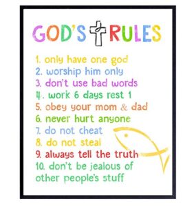 ten commandments for kids – religious scripture, bible verse wall art – kids bedroom decor – kids wall art – christian gift for child, boys, girls room, nursery, baby room – pastel colors poster