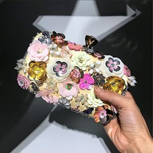 Flower Evening Bag Colorful Floral Clutch Purse 3D Flower Chain Handbag for Women Wedding Bridal Prom Party