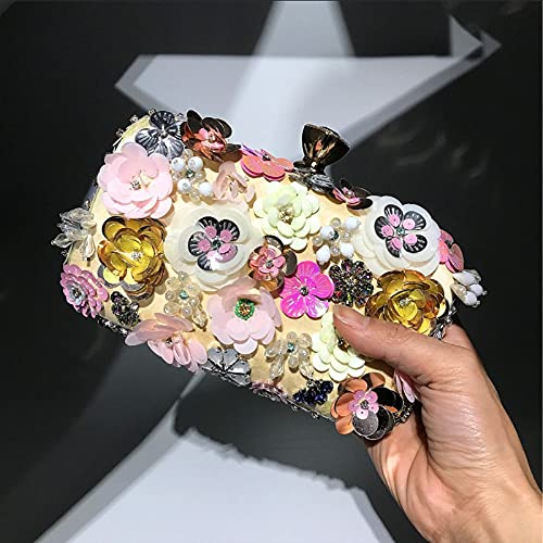 Flower Evening Bag Colorful Floral Clutch Purse 3D Flower Chain Handbag for Women Wedding Bridal Prom Party