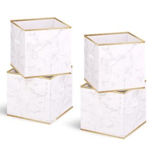 damahome fabric storage bins cubes – 11inch foldable storage cube, collapsible closet organizer dual handles, decorative cubby shelf basket, nursery bins for home&office 4-pack (white marble)