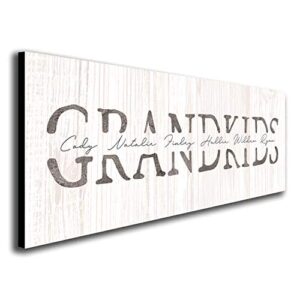 personalized grandkids art | customized with all grandchildren’s names |unique and customized gift for grandparents, grandpa, or grandma on mother’s day | canvas or wood block mount | personal prints (whitewashed wood, 6.5″x18″ block mount)
