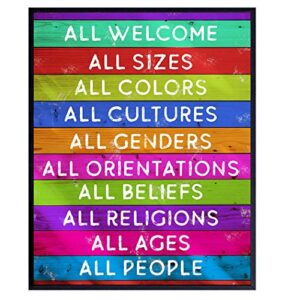 welcome sign – liberal wall decor picture – gift for lgbtq, queer, gay, bi, lesbian, african american, black, latino – 8×10 paper plaque art poster print for home, office, store, bar – unframed