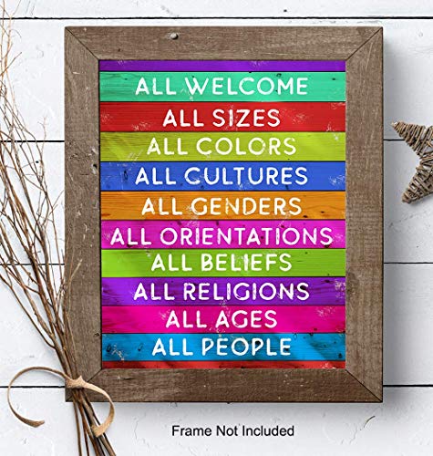 Welcome Sign - Liberal Wall Decor Picture - Gift for LGBTQ, Queer, Gay, Bi, Lesbian, African American, Black, Latino - 8x10 Paper Plaque Art Poster Print for Home, Office, Store, Bar - Unframed