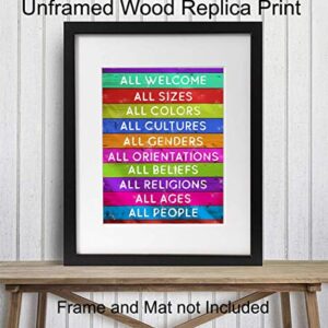 Welcome Sign - Liberal Wall Decor Picture - Gift for LGBTQ, Queer, Gay, Bi, Lesbian, African American, Black, Latino - 8x10 Paper Plaque Art Poster Print for Home, Office, Store, Bar - Unframed