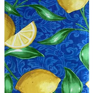 Newbridge Provence Blue and Yellow Lemon Print Vinyl Flannel Backed Tablecloth, French Provencal Lemon Damask Design Waterproof Patio, Kitchen Tablecloth, 52 Inch x 70 Inch Oblong/Rectangle