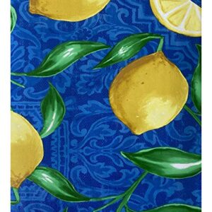 Newbridge Provence Blue and Yellow Lemon Print Vinyl Flannel Backed Tablecloth, French Provencal Lemon Damask Design Waterproof Patio, Kitchen Tablecloth, 52 Inch x 70 Inch Oblong/Rectangle