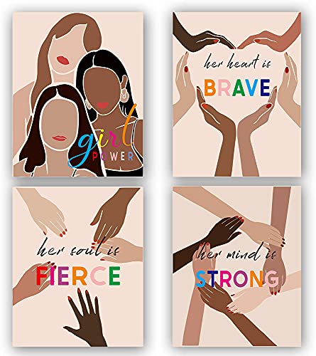 TANXM Girl Power Diversity Poster,Inspirational Feminist Art printing,Feminist Equality Art,Feminist Quote Poster ,Perfect for Girl Bedroom or Study Decor,Set of 4 (8"X 10", No Frame