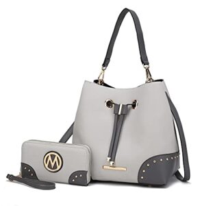 mkf crossbody bucket hobo bag for women handbag & wristlet wallet purse set – pu leather top handle shoulder strap